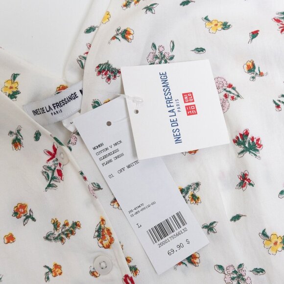 ✨ Uniqlo x Ines de la Fressange Dress Floral Sleeveless Flare Summer White - Picture 15 of 15